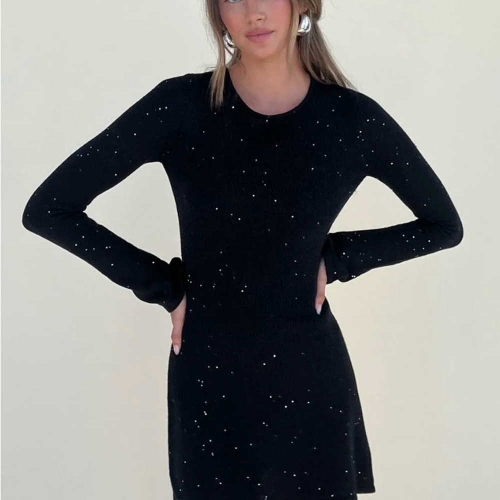 WeWoreWhat Black Sequin Long Sleeve Dress
